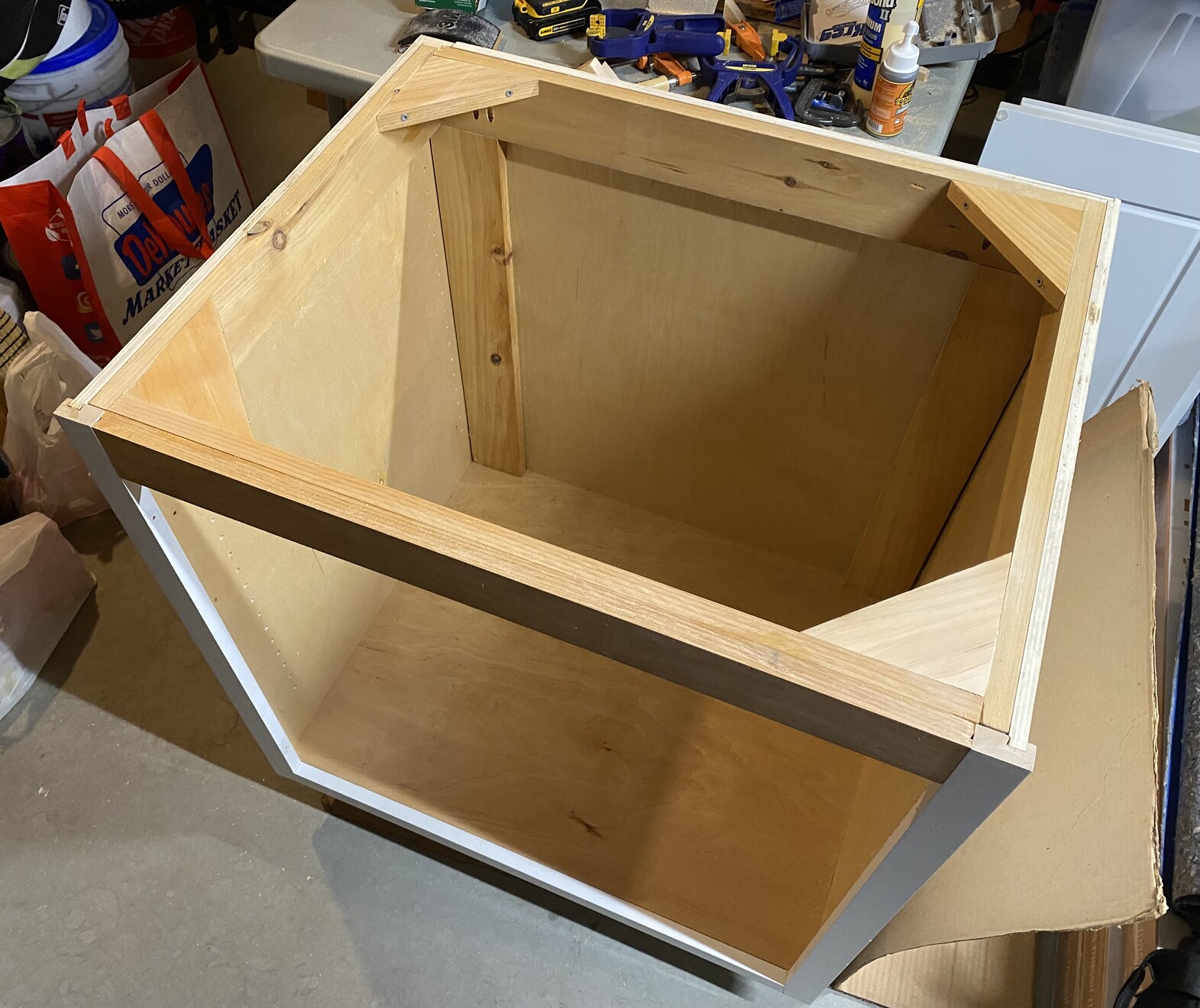 a photo of the cabinet with the inner framing complete 