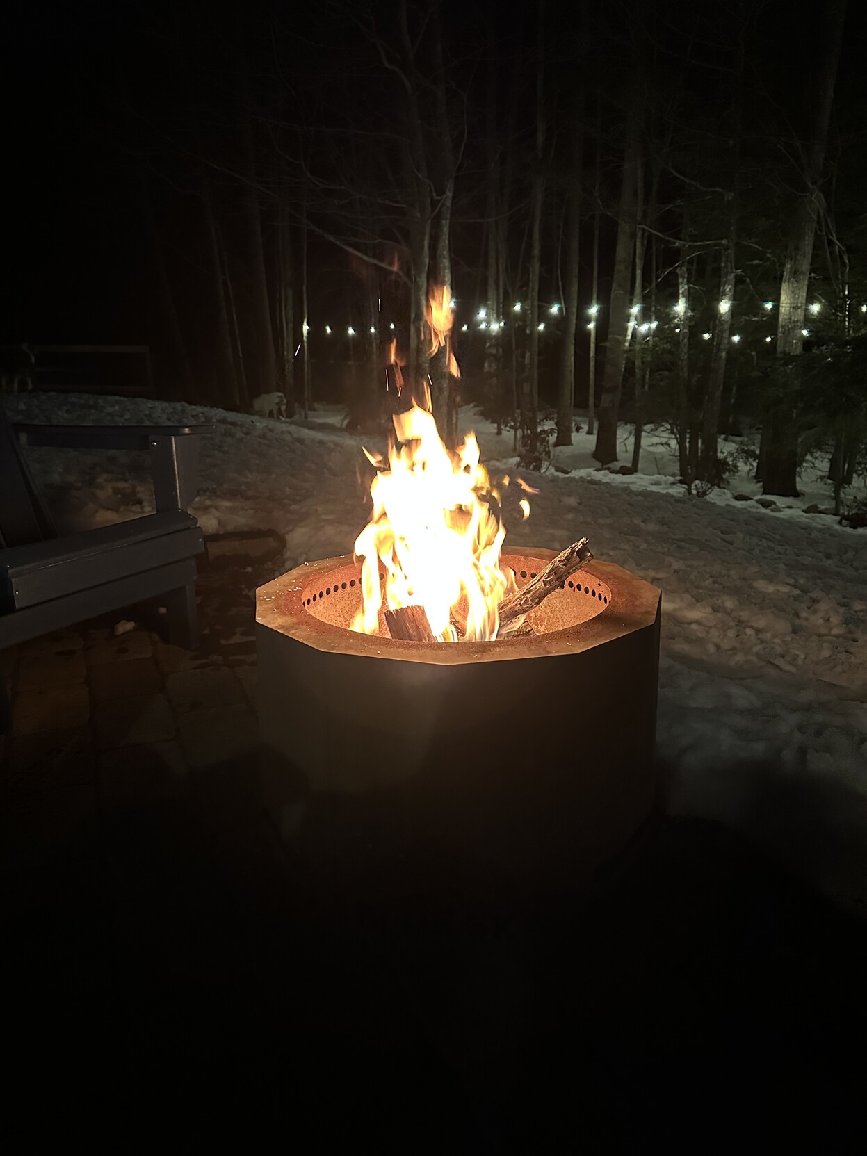 a photo of a fire in the fire pit on my patio 