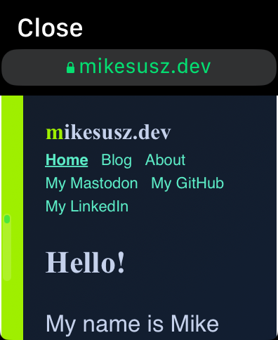 a screenshot of my website rendered on my apple watch 