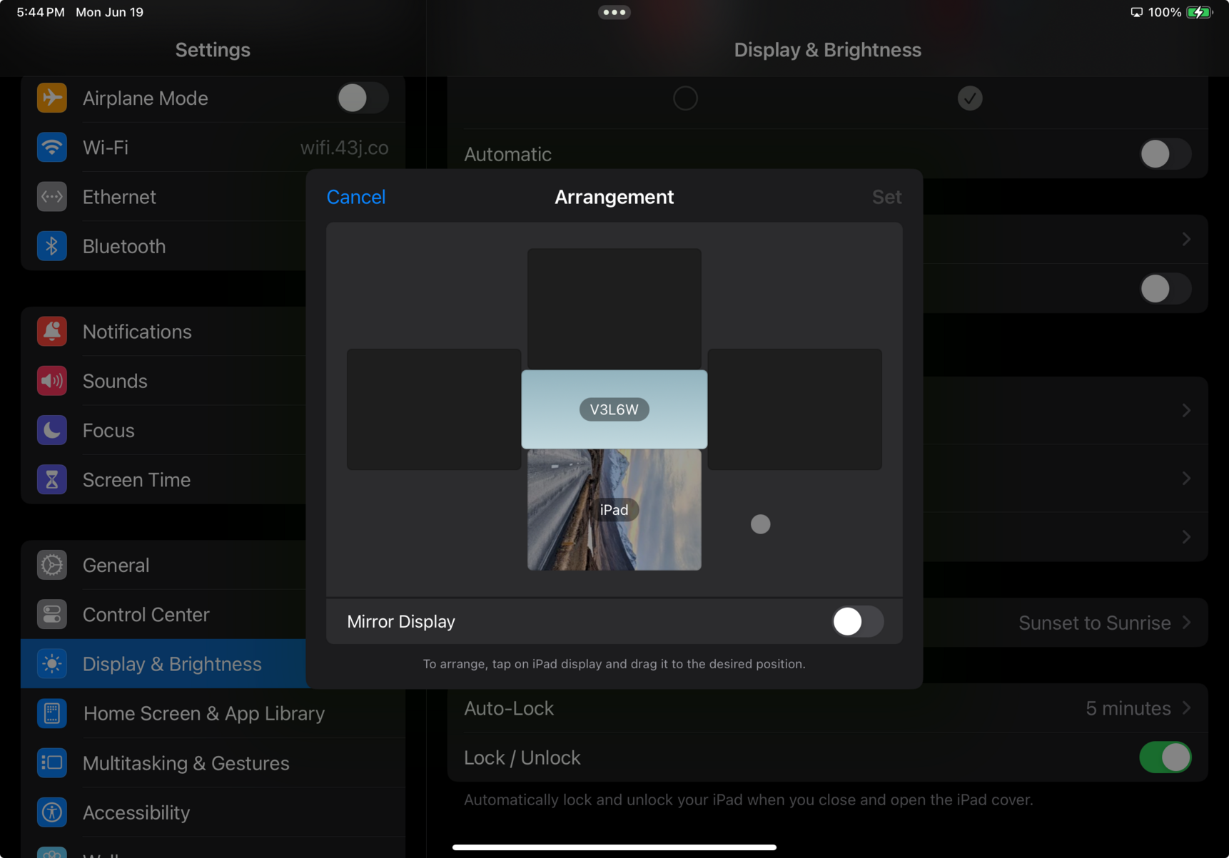 screenshot of the Display arrangement preferences!