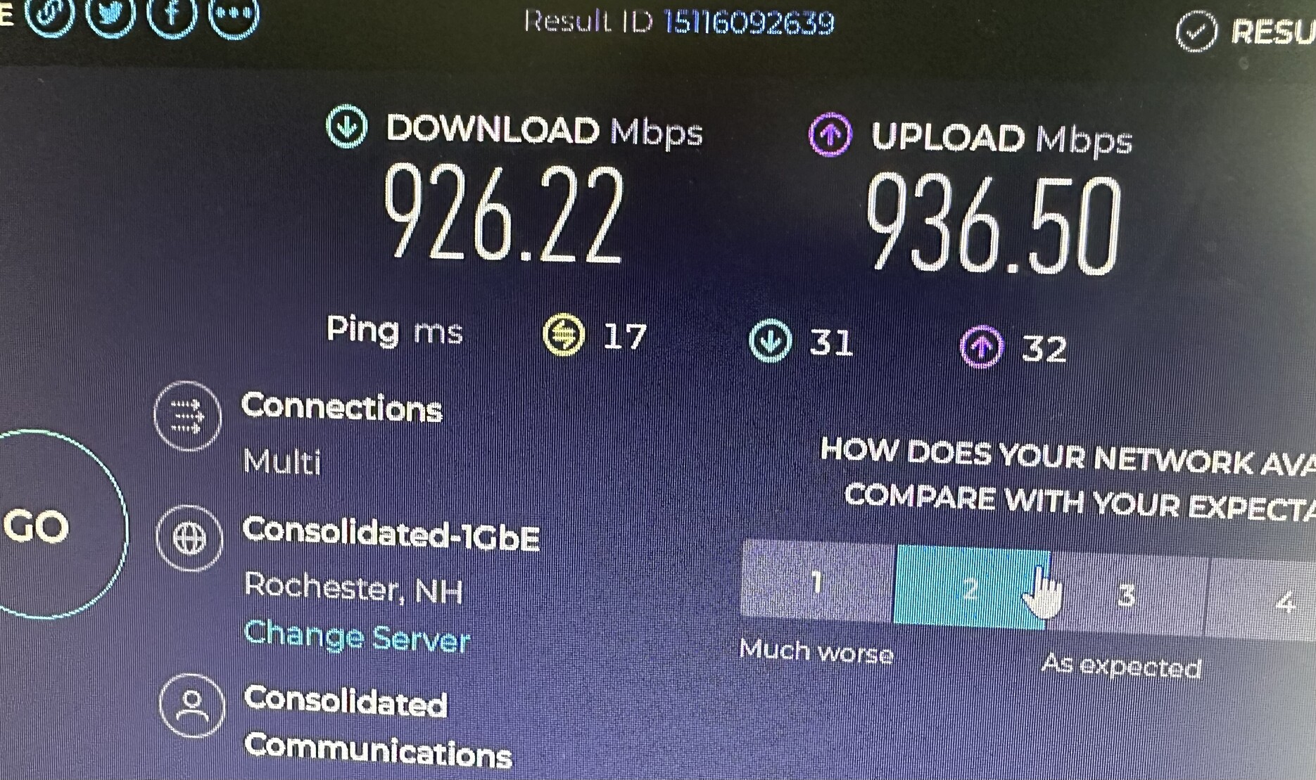 a partial screen showing the internet speed to the computer i just wired ethernet to 
