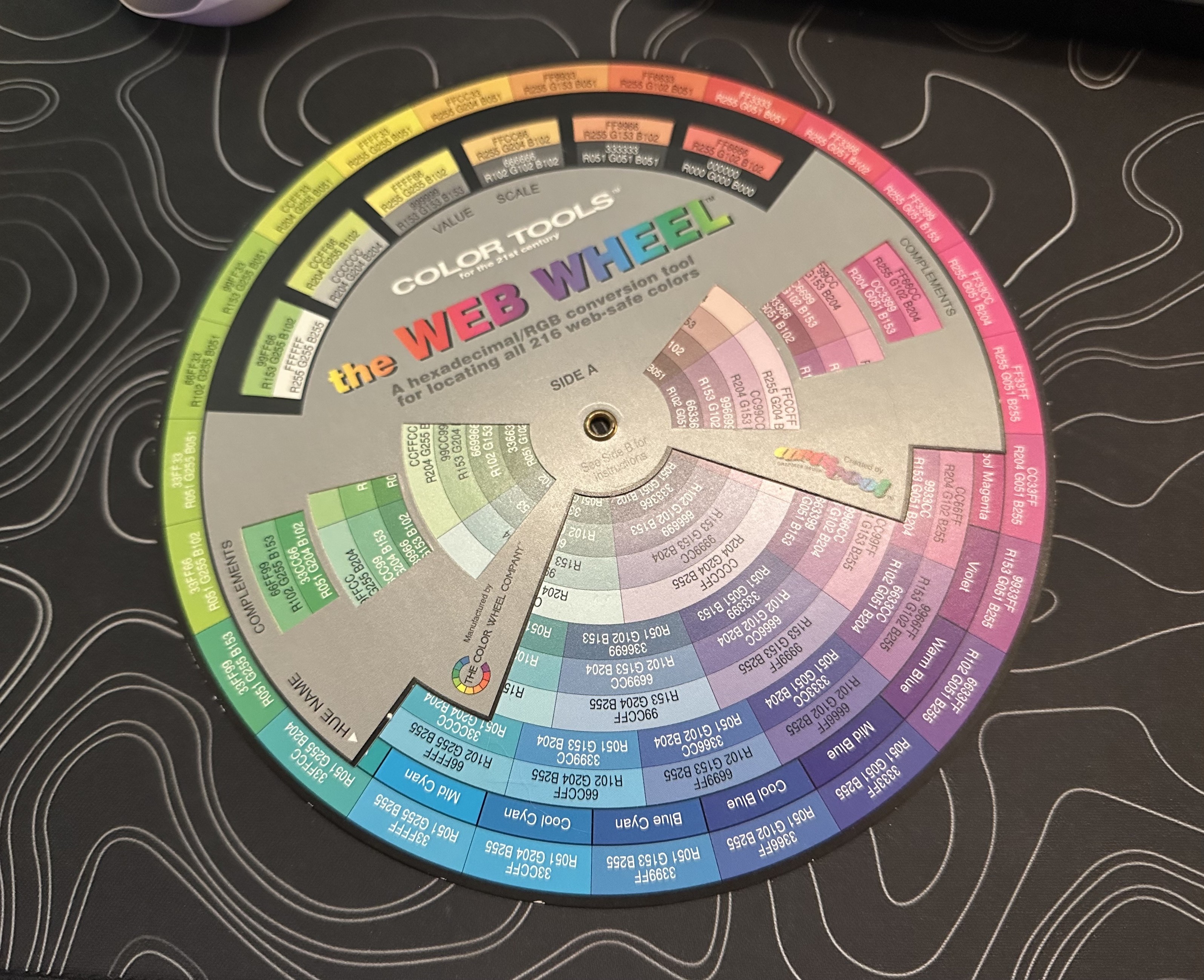 a photo of a “color wheel” depicting the original web safe 216 palette