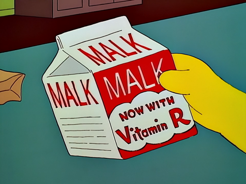 a screenshot from the simpsons, with bart simpson holding a carton of 'malk'