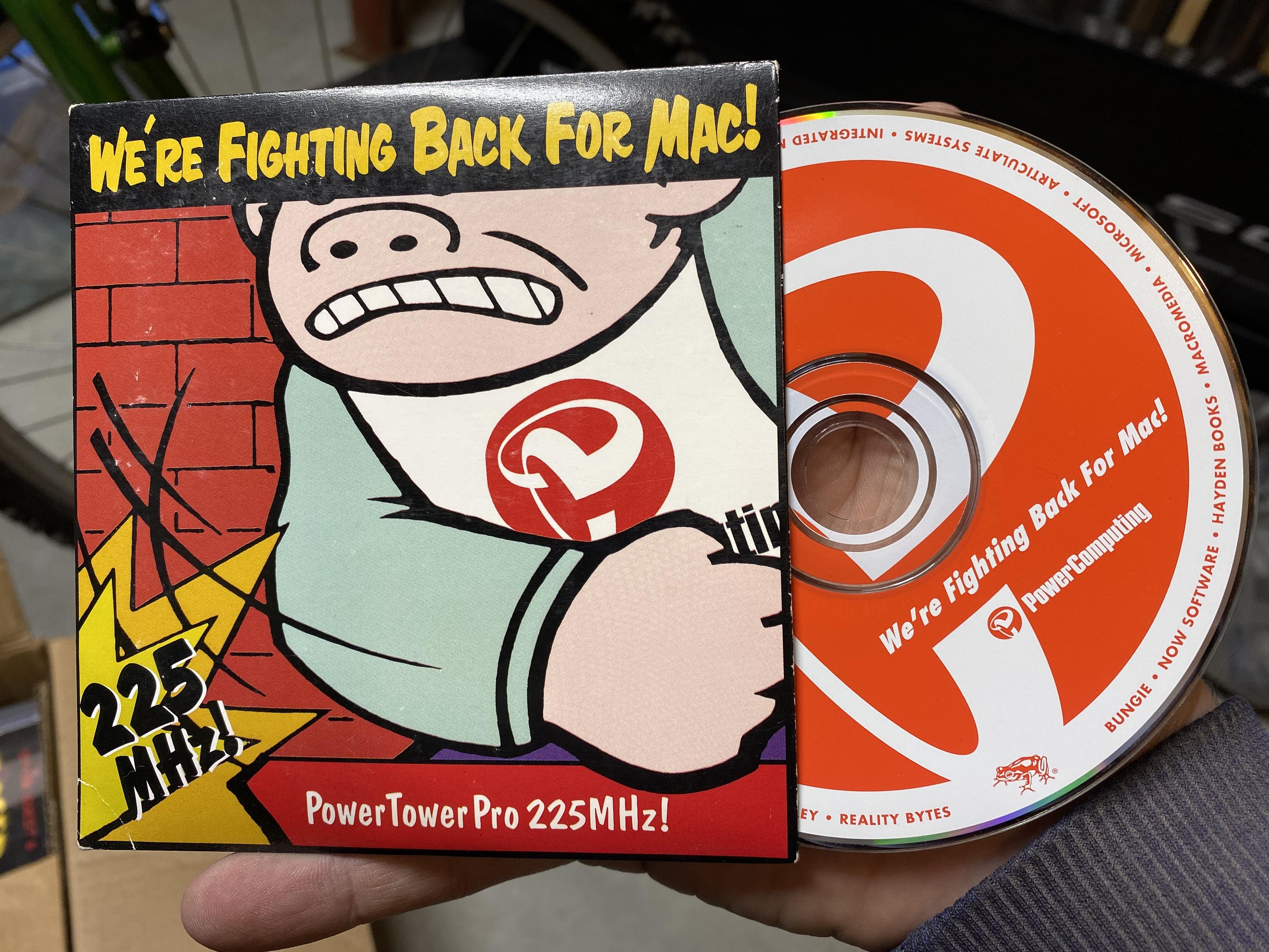 a photo of a cd rom from Power Computing that says “fighting back for the Mac”