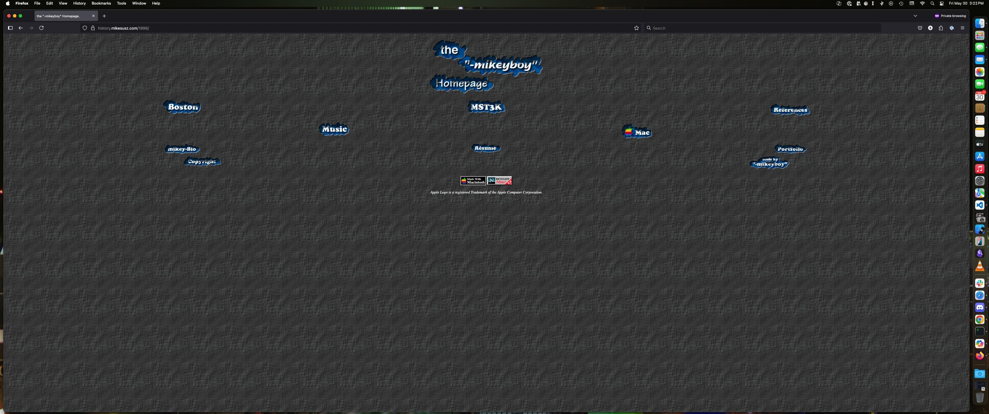 this was my ‘homepage’ in 1996. i used percentage-based table cell widths to make the site ‘responsive.’ 