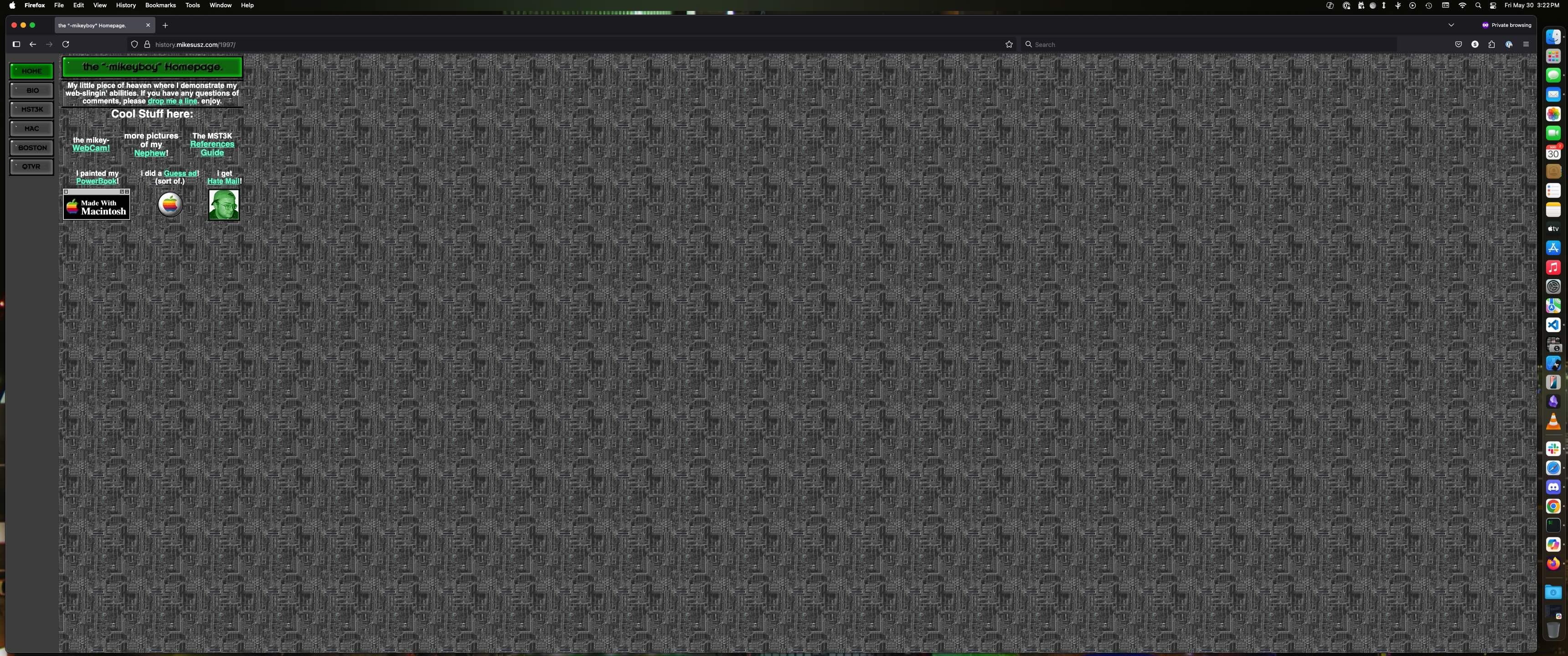 a screenshot of my website from 1997. this was my experiment with frames that probably should never have happened.