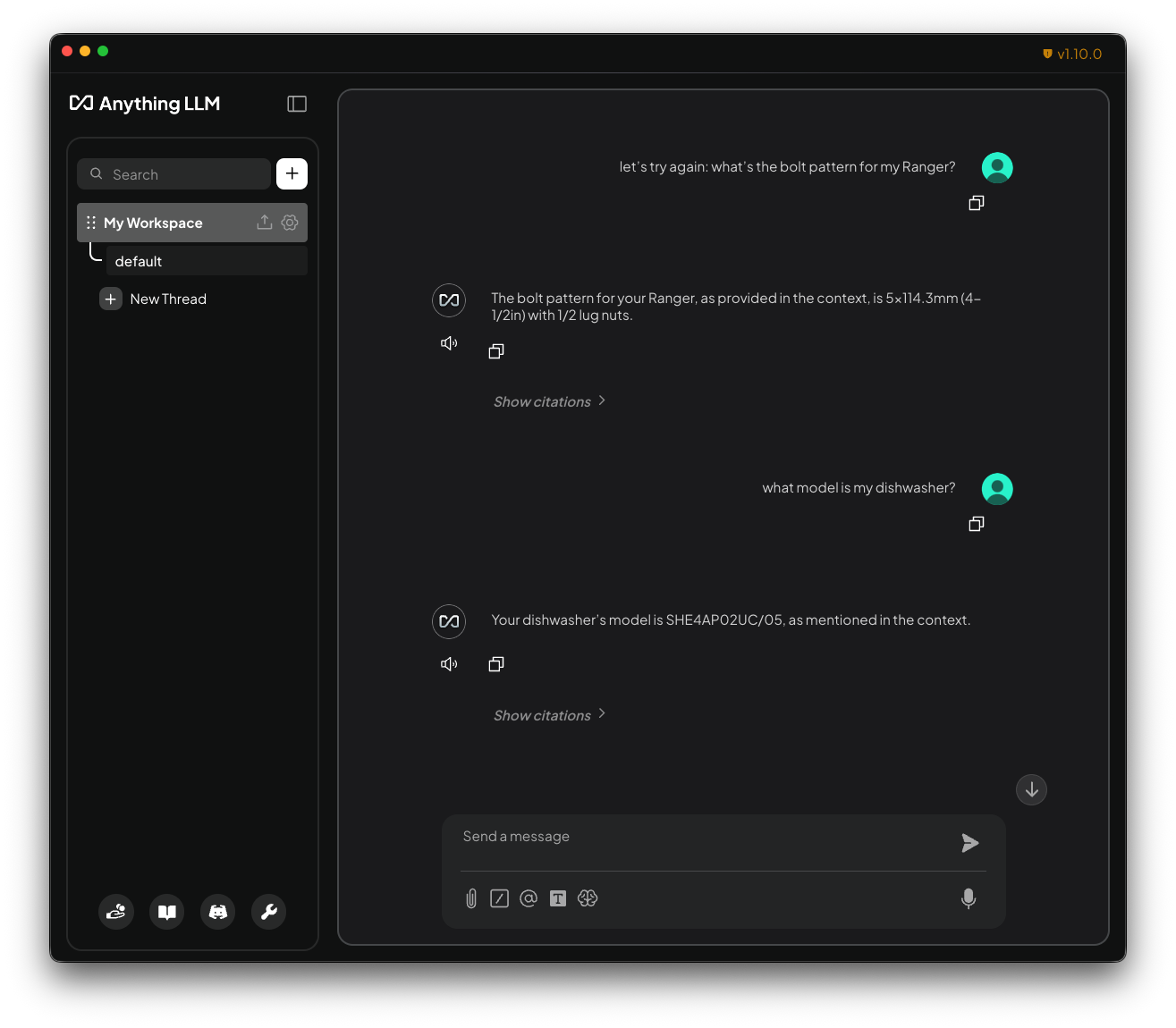 a screenshot of AnythingLLM wherein an entire application window renders 4 lines of text with enough whitespace for a camel to walk through between each line.