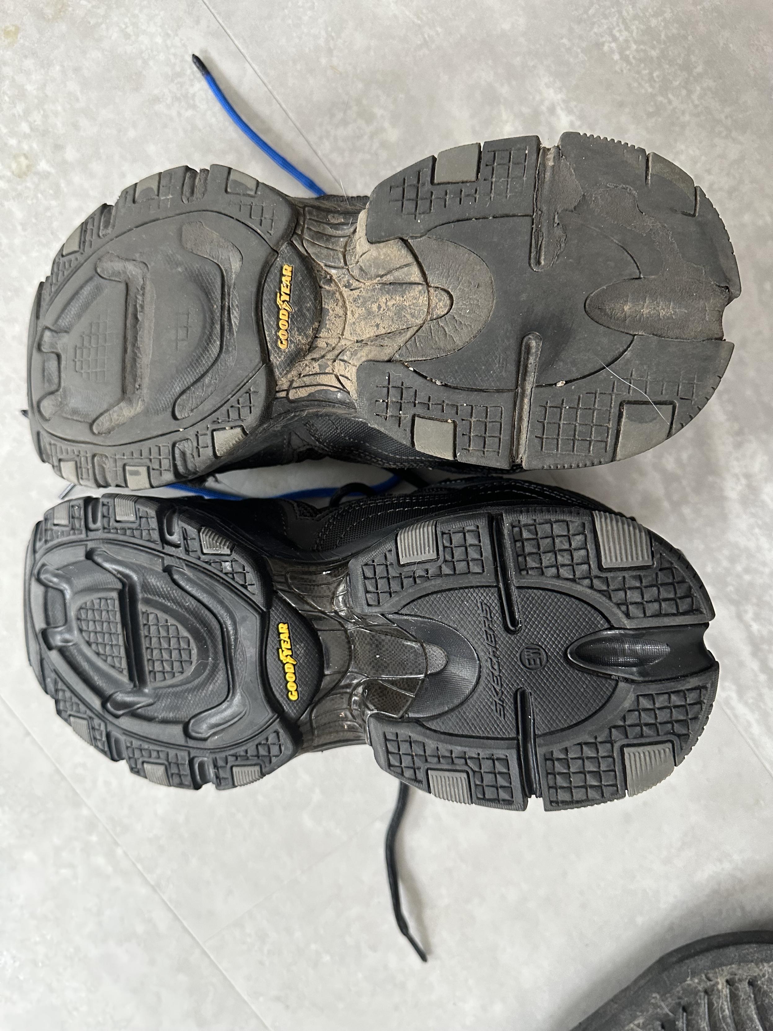 a photo of old and new sneakers, soles