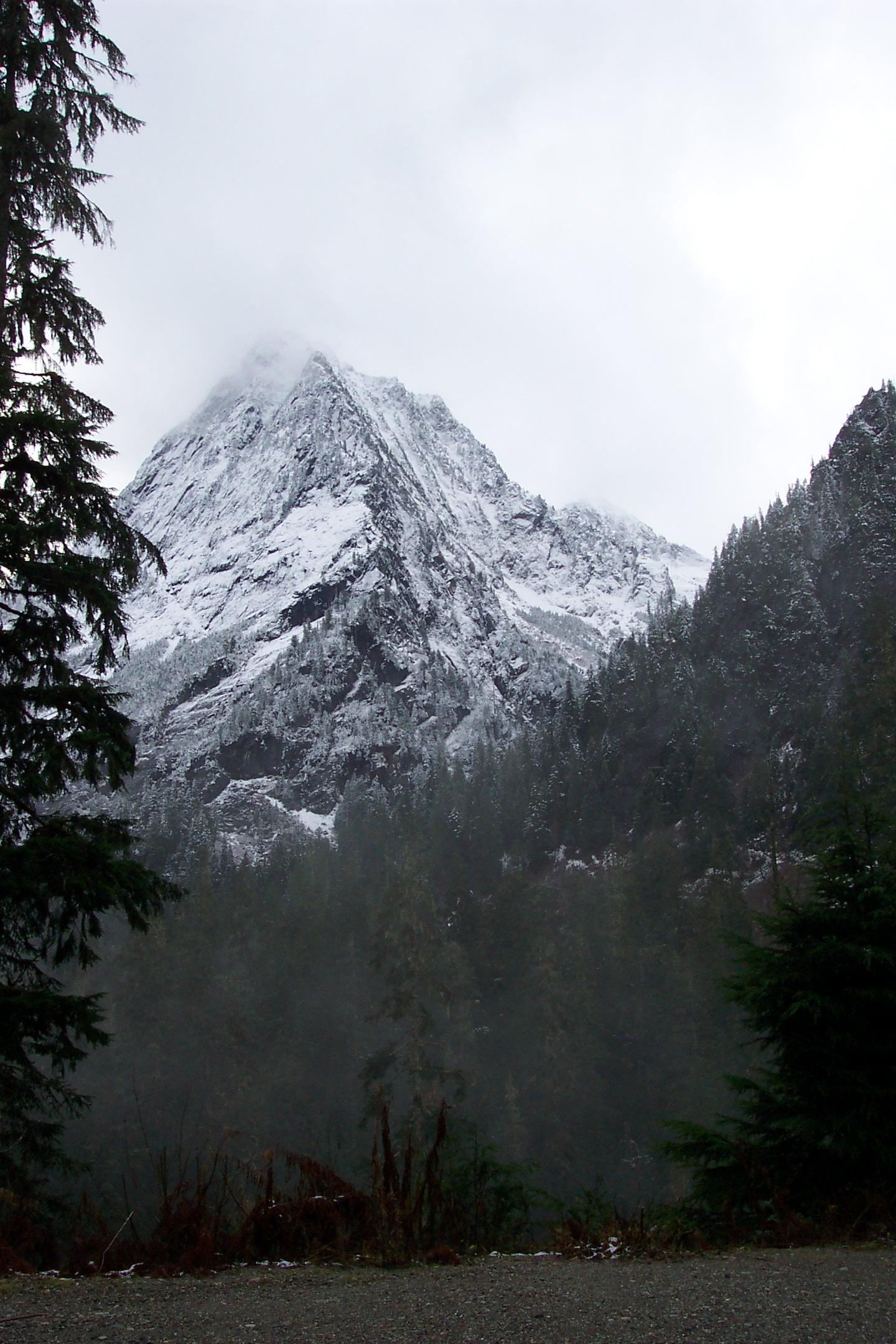 a photo of a snowy mountain