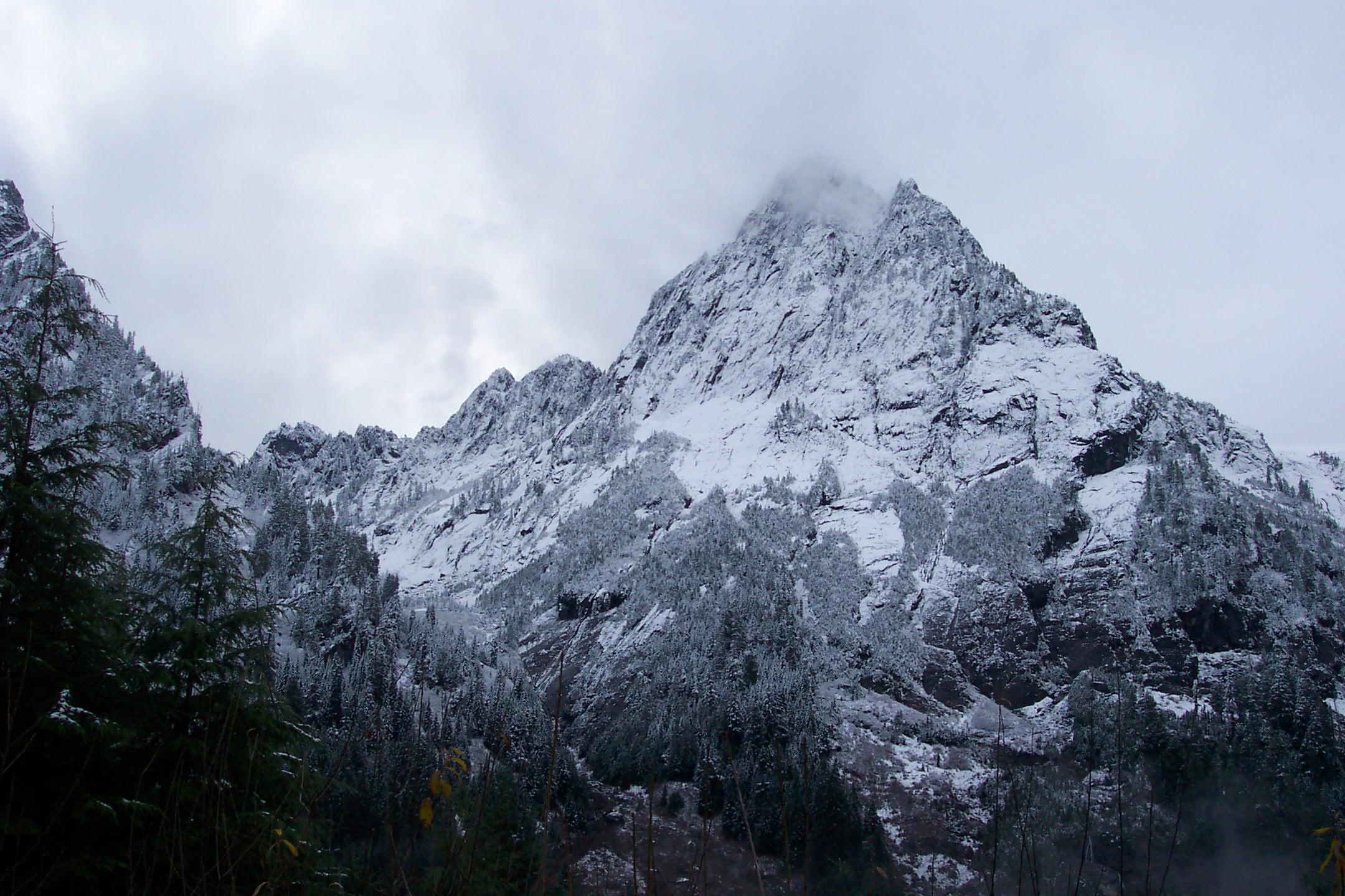 a photo of a snowy mountain